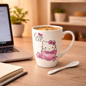 Cute Cat Ceramic Coffee Mug with Spoon Gift Set in Decorative Gift Box