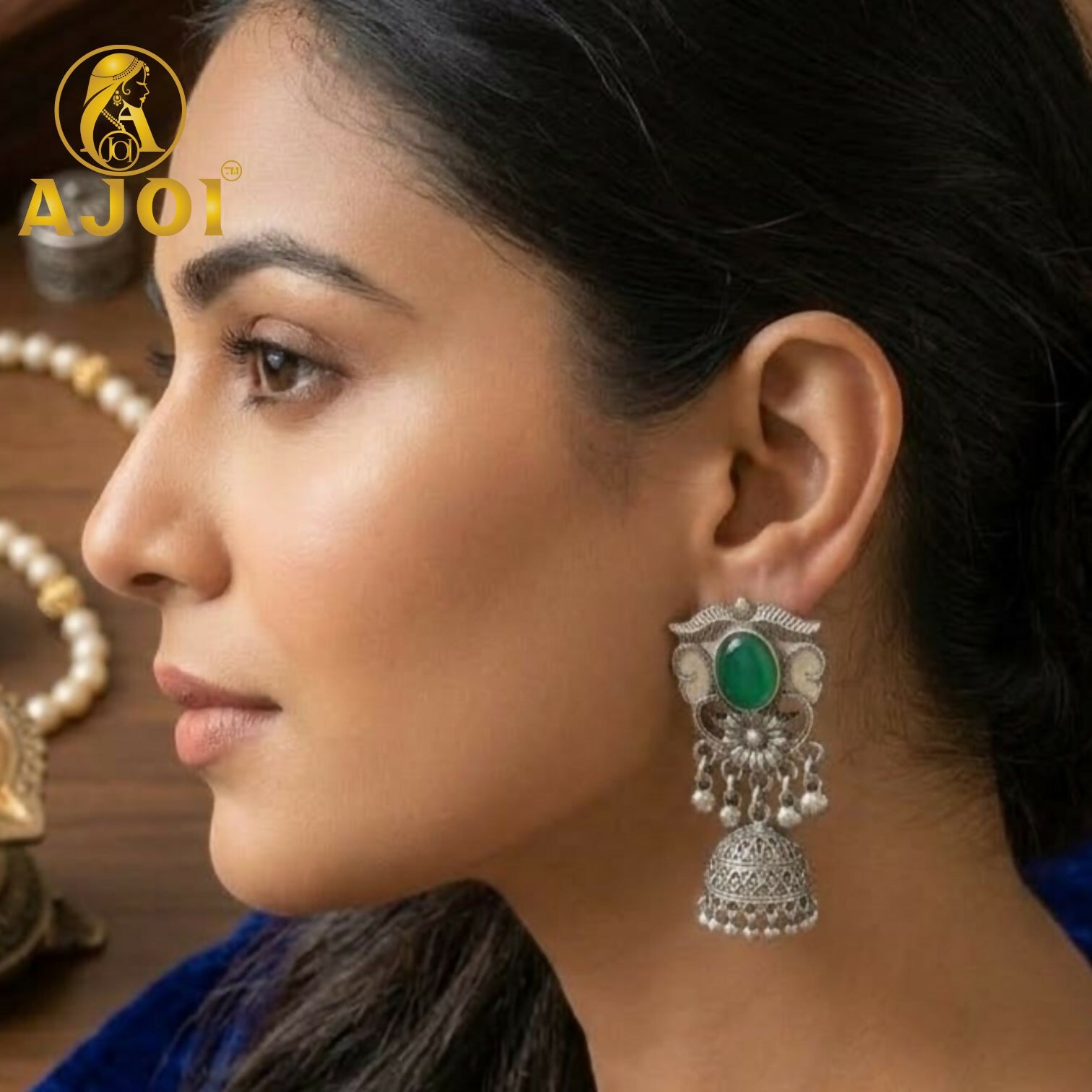 Oxidized Silver Jhumka Earrings Combo with Color Set of 4 2 Oxidized Silver Jhumka Earrings Combo with Color Set of 4 - Image 2