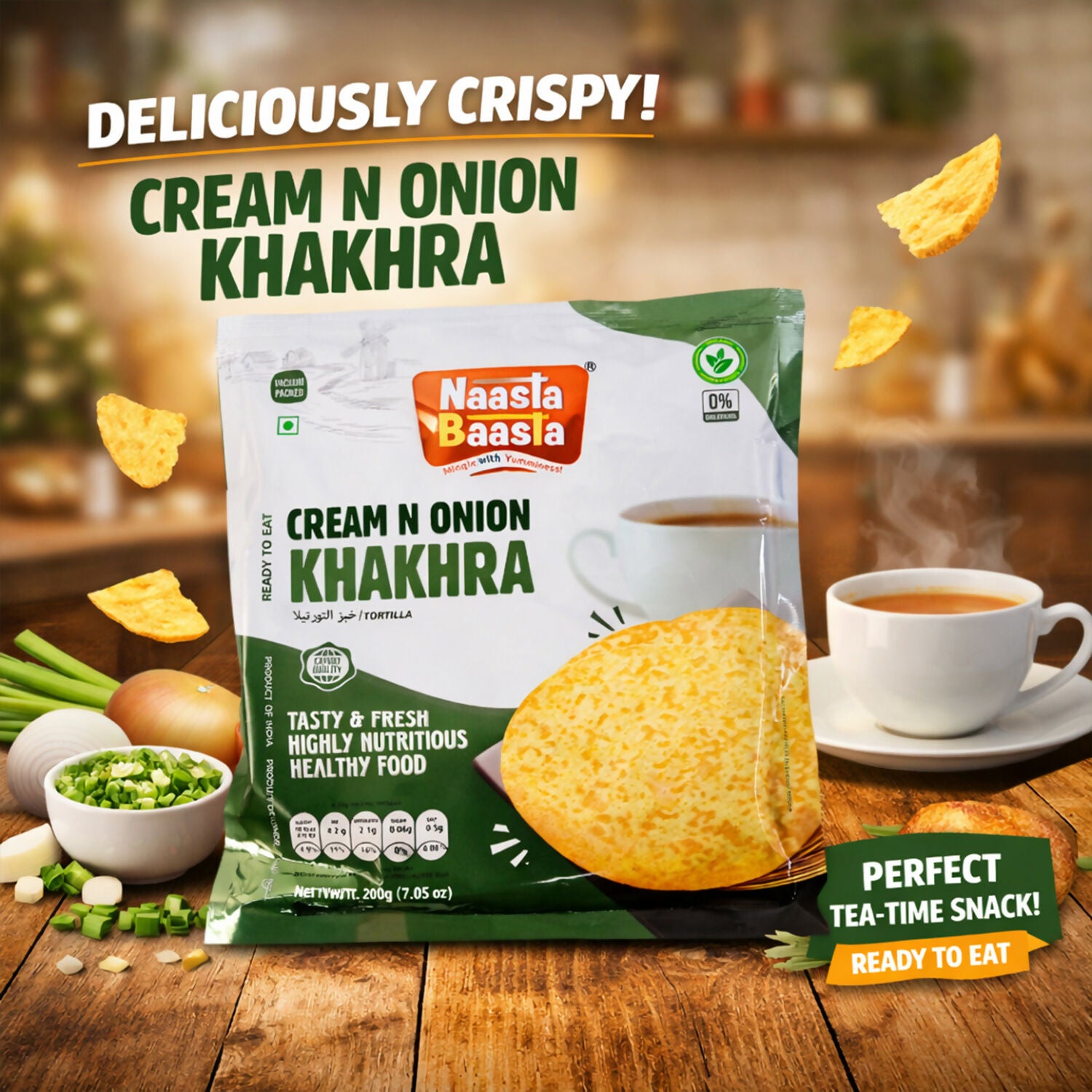 Naasta Baasta Cream N Onion Khakhra Ready to Eat Crispy & Nutritious Snack (200gm) 1 Naasta Baasta Cream N Onion Khakhra Ready to Eat Crispy & Nutritious Snack (200gm)