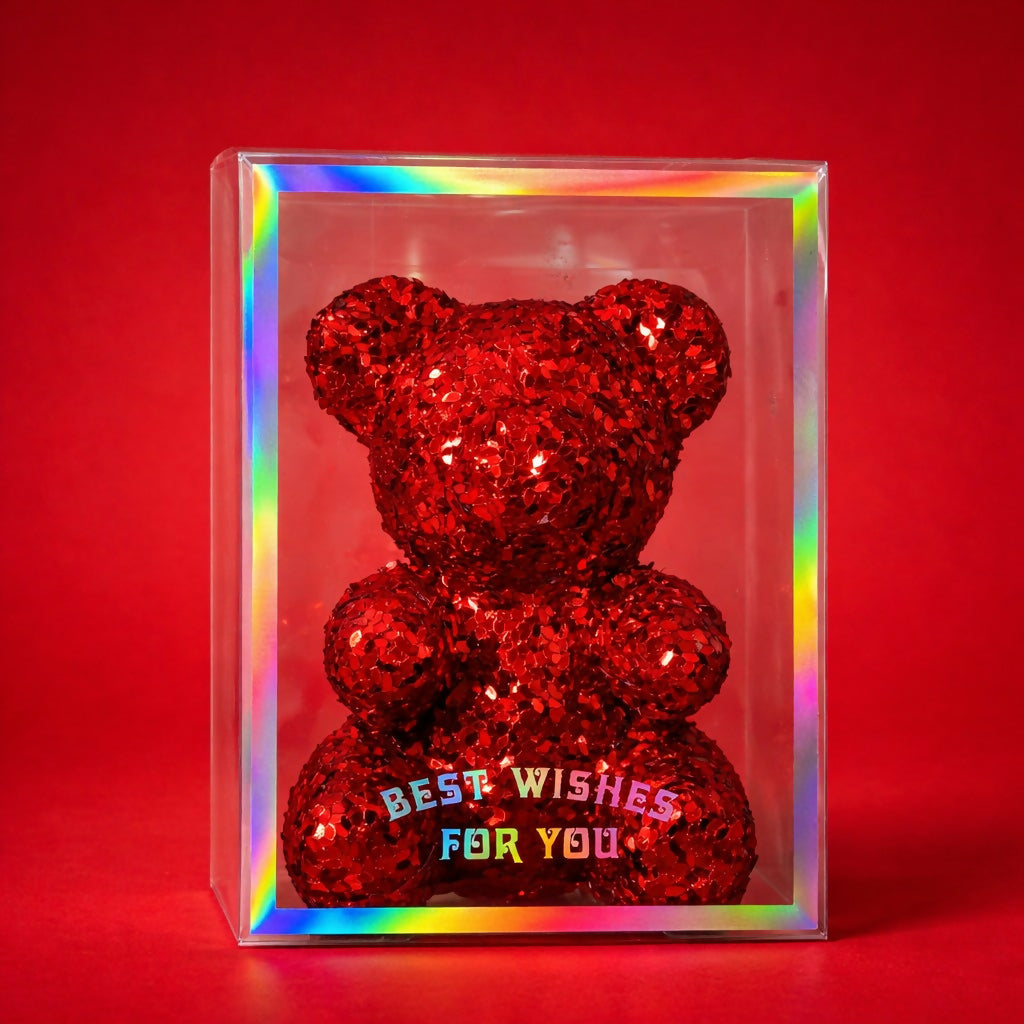 Red Glitter Teddy Bear Showpiece with Gift Display Box 2 Red Glitter Teddy Bear Showpiece with Gift Display Box - Image 2