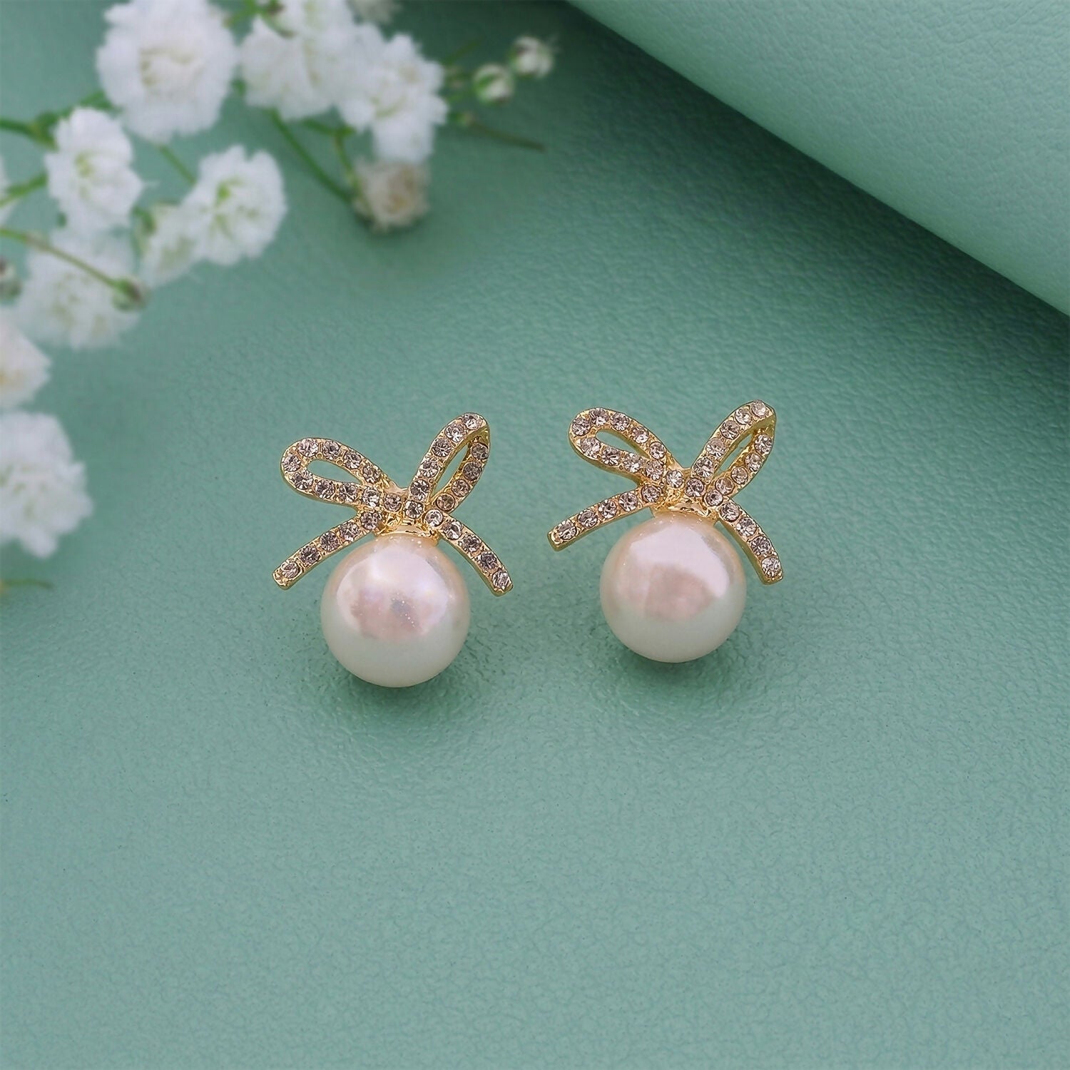Elegant Pearl Bow Stud Earrings for Women And Girls 2 Elegant Pearl Bow Stud Earrings for Women And Girls - Image 2
