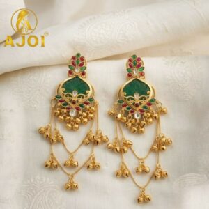 Royal Green Ruby Temple Chandbali Earrings for Bridal & Festive Wear