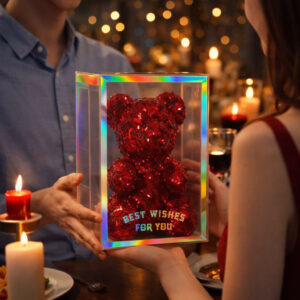 Red Glitter Teddy Bear Showpiece with Gift Display Box