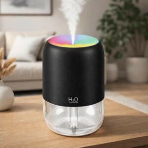 Black USB H2O Mini Humidifier with Color LED Light for Desk & Bedroom