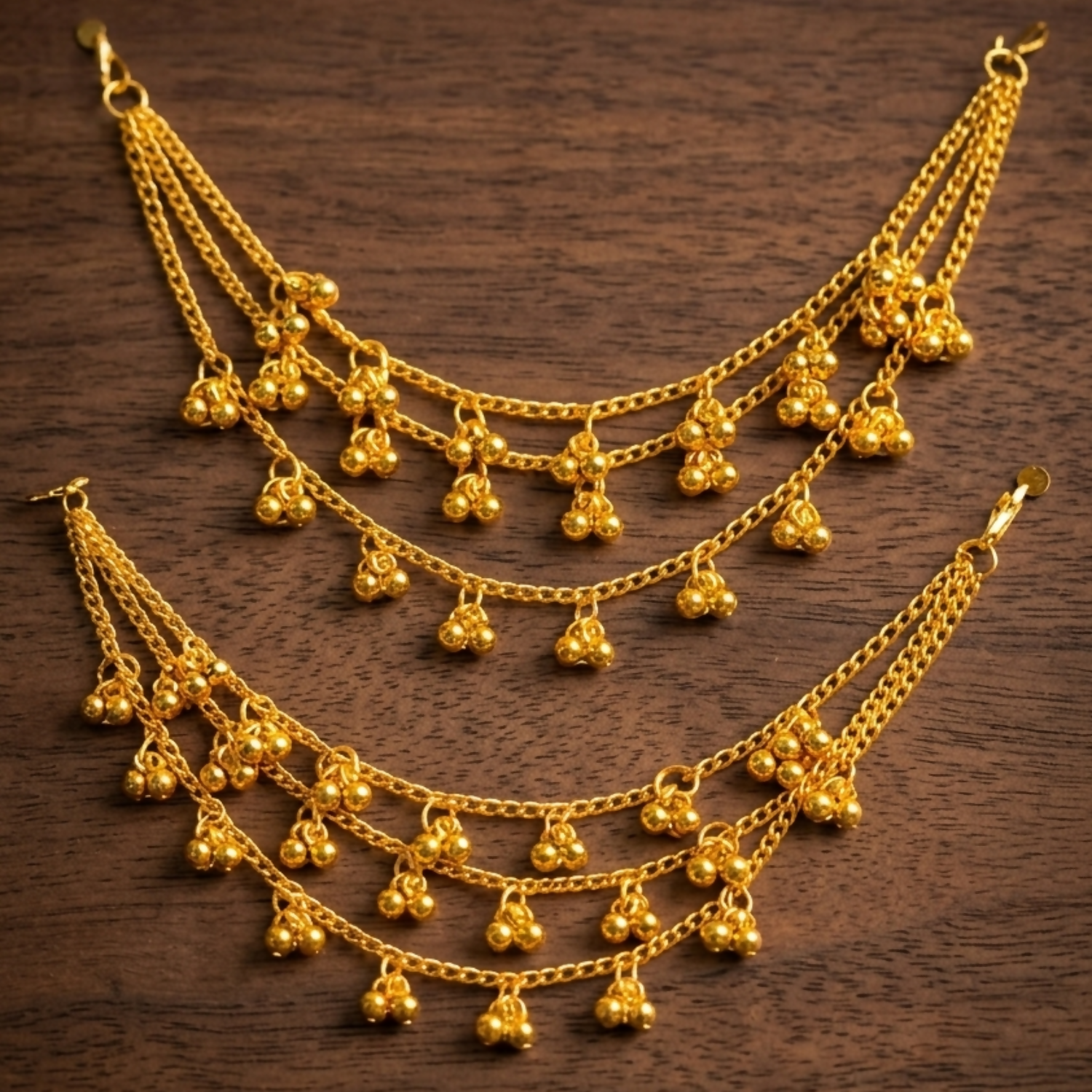 Traditional Gold-Tone Layered Anklet Set Festive Wear Dangling Charm Anklet Pair 2 Traditional Gold-Tone Layered Anklet Set Festive Wear Dangling Charm Anklet Pair - Image 2