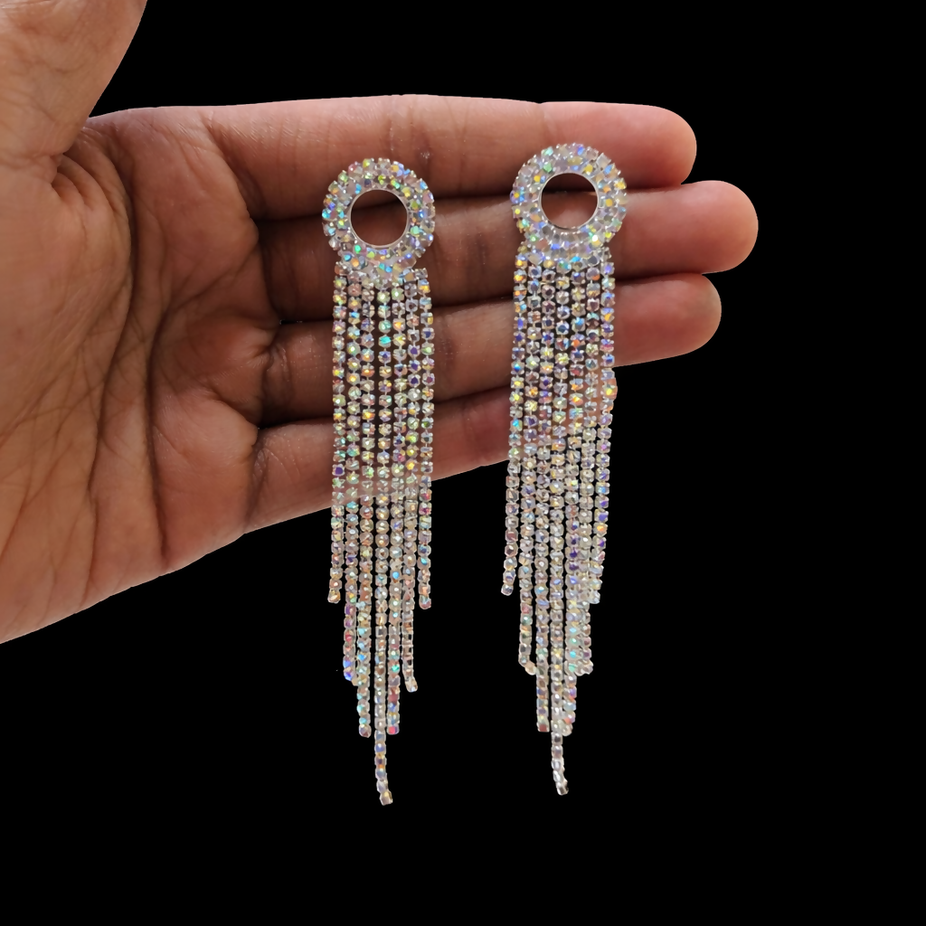 ELEGANT LONG EARRINGS WITH FULL OF DIAMOND 2 ELEGANT LONG EARRINGS WITH FULL OF DIAMOND - Image 2