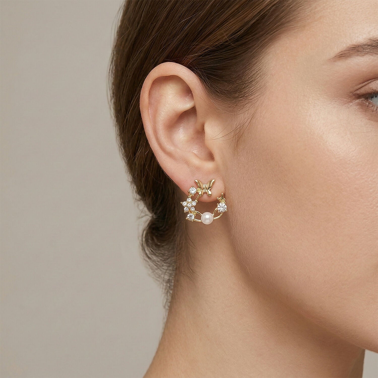 Korean Butterfly & Floral Pearl Wreath Studs For Girls And Women 3 Korean Butterfly & Floral Pearl Wreath Studs For Girls And Women - Image 3