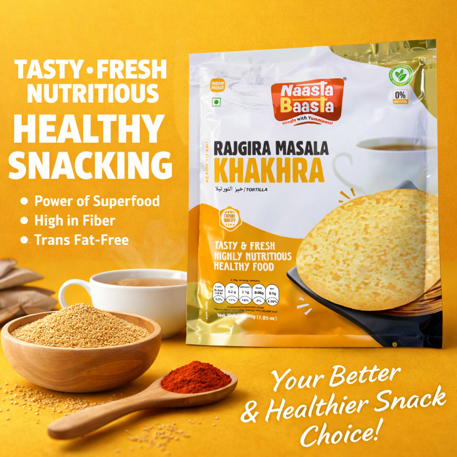 Naasta Baasta Rajgira Masala Khakhra - Crispy Farali Ready to Eat Snack (200 Gm) 1 Naasta Baasta Rajgira Masala Khakhra - Crispy Farali Ready to Eat Snack (200 Gm)