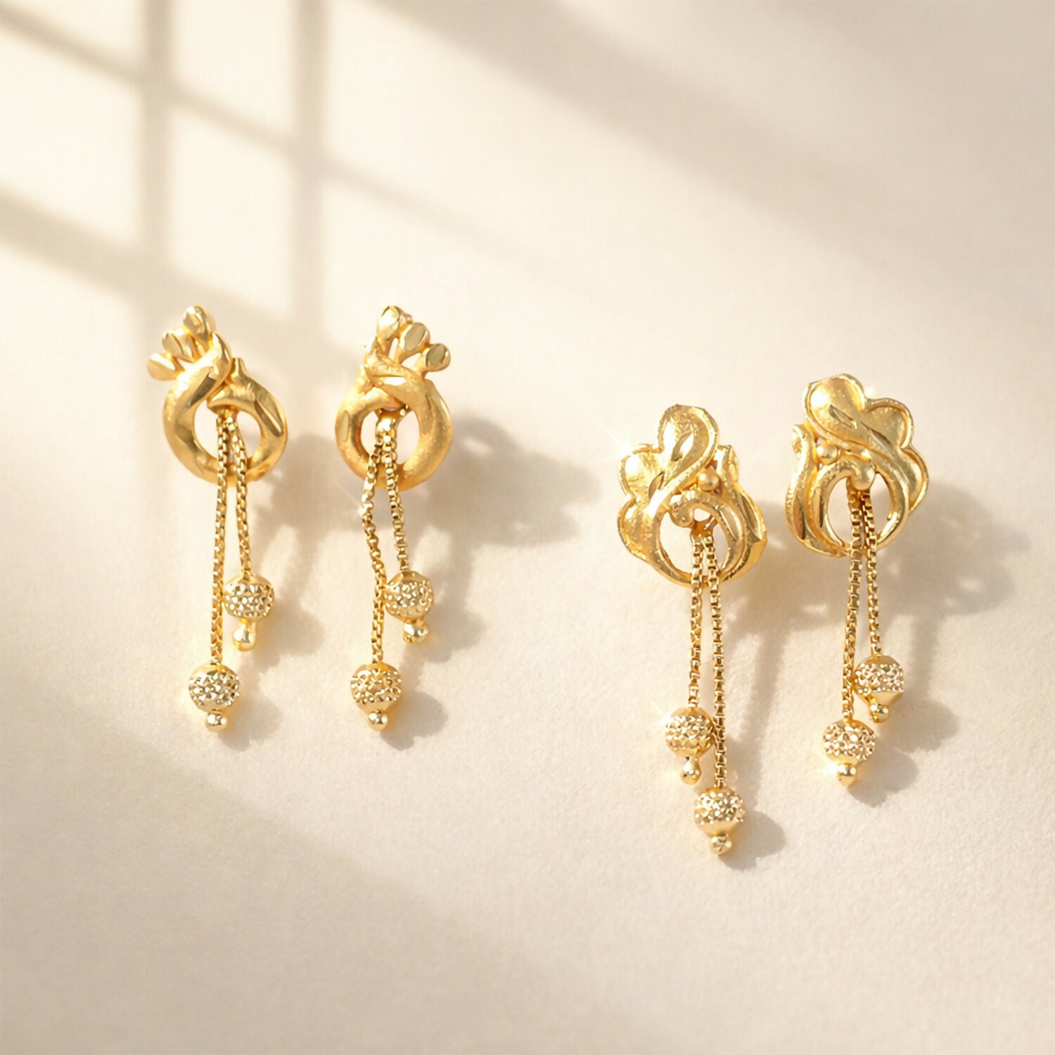 Elegant Gold Dangle Earrings Combo Set with Floral and Heart Inspired Studs (2 Pair) 2 Elegant Gold Dangle Earrings Combo Set with Floral and Heart Inspired Studs (2 Pair) - Image 2