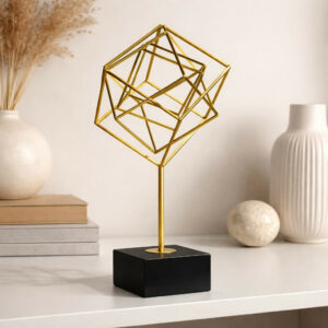 Geometric Metal Cube Sculpture Tabletop Decor Showpiece