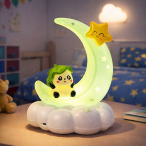 Cute Panda Moon Star Kids Night Lamp with Soft LED Bedside Light