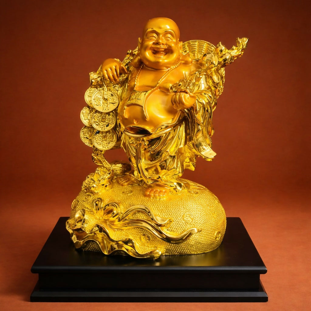 Laughing Buddha Statue with Coins & Wealth Pot Decorative Showpiece 3 Laughing Buddha Statue with Coins & Wealth Pot Decorative Showpiece - Image 3