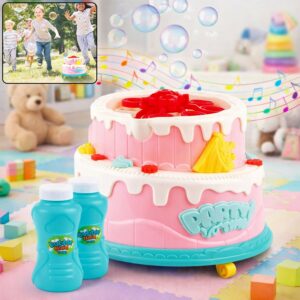 Kids Bubble Cake Toy Automatic Bubble Maker Party Toy with Bubble Liquid Bottle