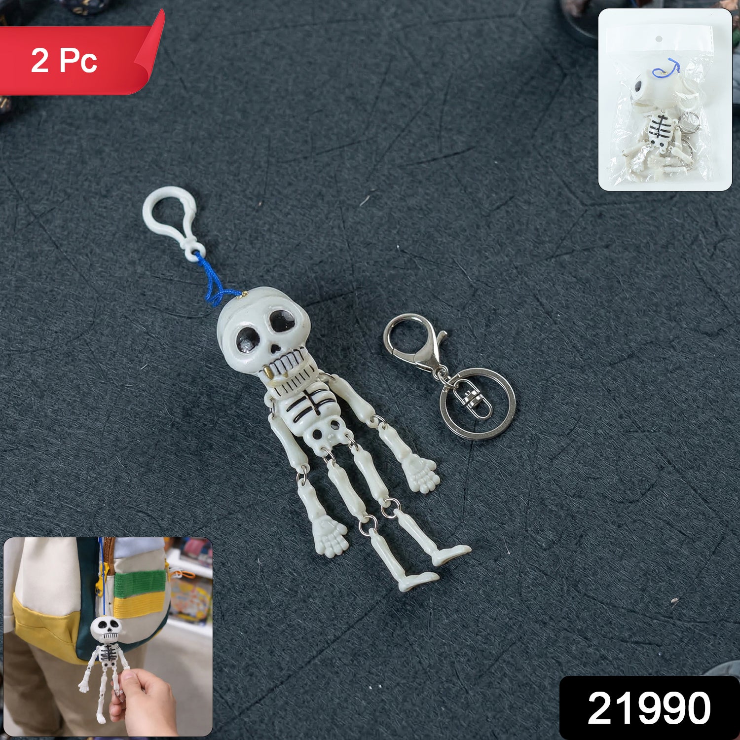 Skeleton Doll Keychain with Metal Keychain Hook (2 Pc) 2 Skeleton Doll Keychain with Metal Keychain Hook (2 Pc) - Image 2
