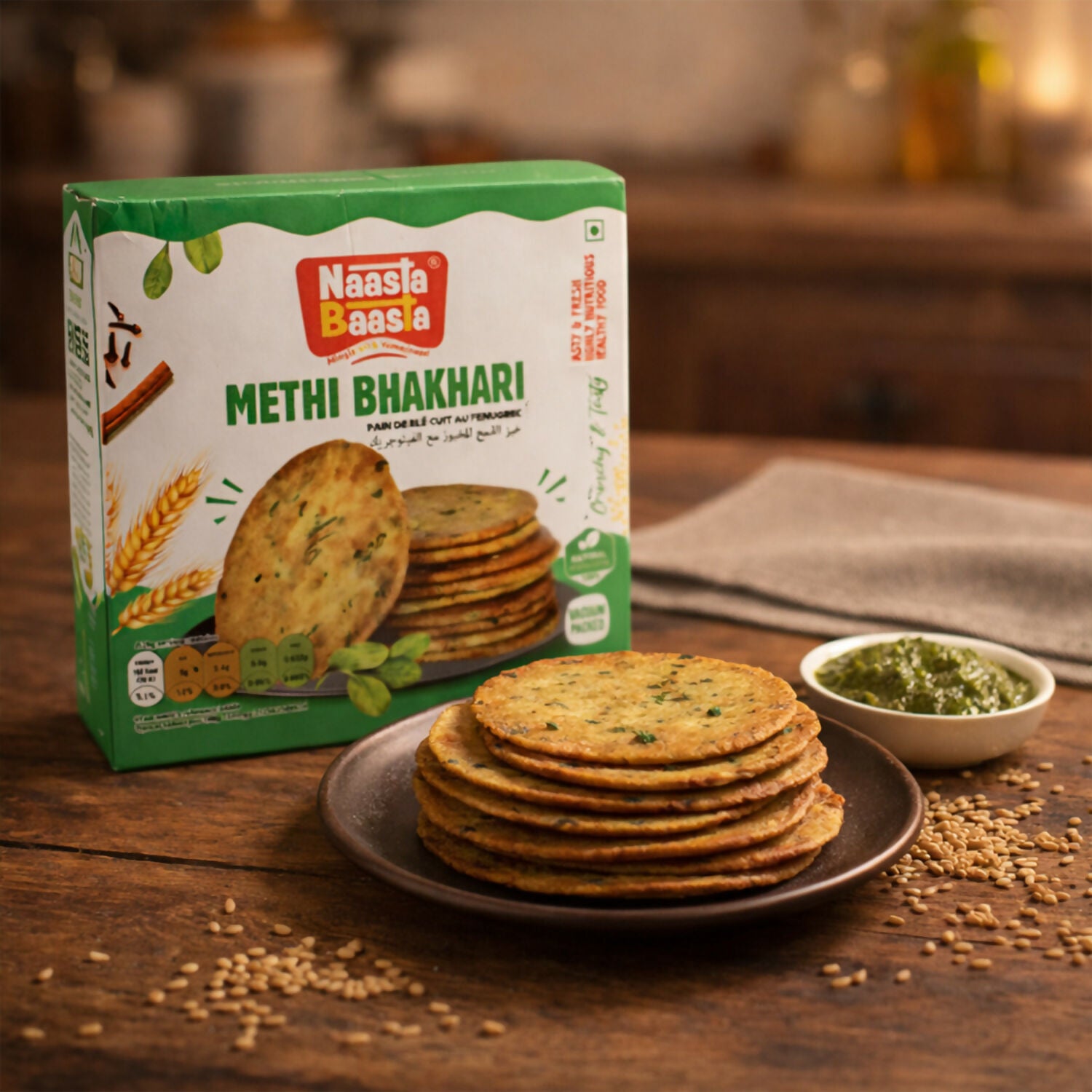 Naasta Baasta Methi Bhakhari Ready-to-Eat Crispy Fenugreek Wheat Snack (200 Gm) 1 Naasta Baasta Methi Bhakhari Ready-to-Eat Crispy Fenugreek Wheat Snack (200 Gm)