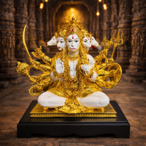 Golden Panchmukhi Hanuman Idol with Multi Arms Decorative Statue (Mix Design)