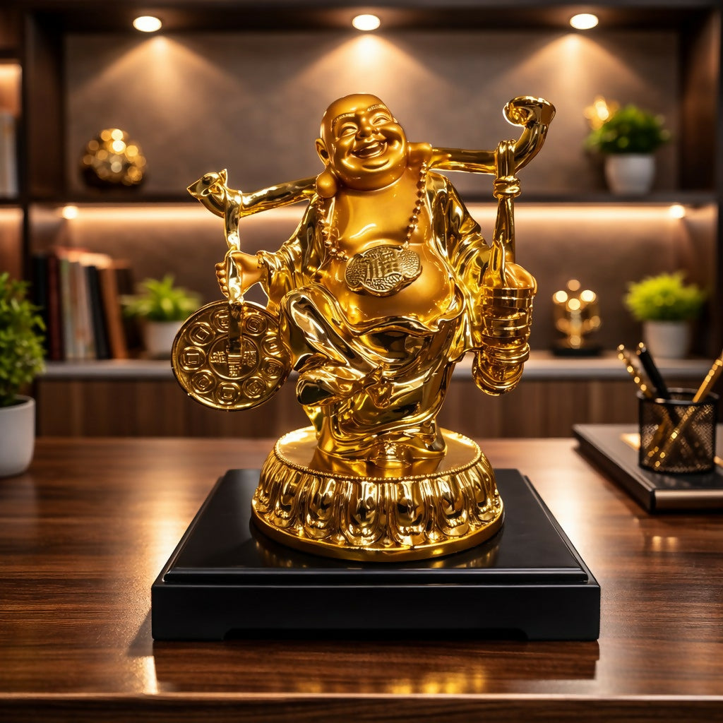 Laughing Buddha Wealth Statue with Coins Decorative Showpiece 3 Laughing Buddha Wealth Statue with Coins Decorative Showpiece - Image 3