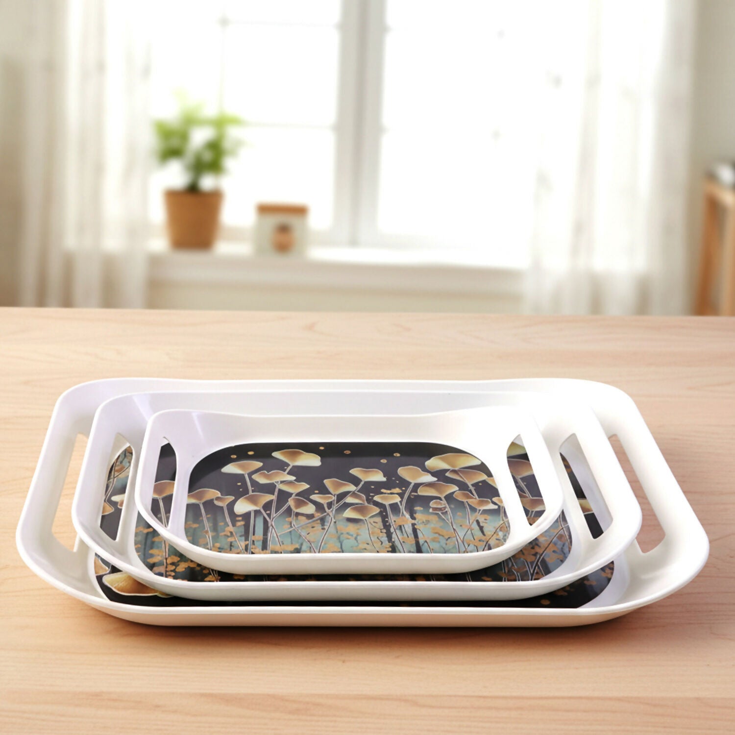 3-Piece Printed Serving Tray Set with Handles 2 3-Piece Printed Serving Tray Set with Handles - Image 2