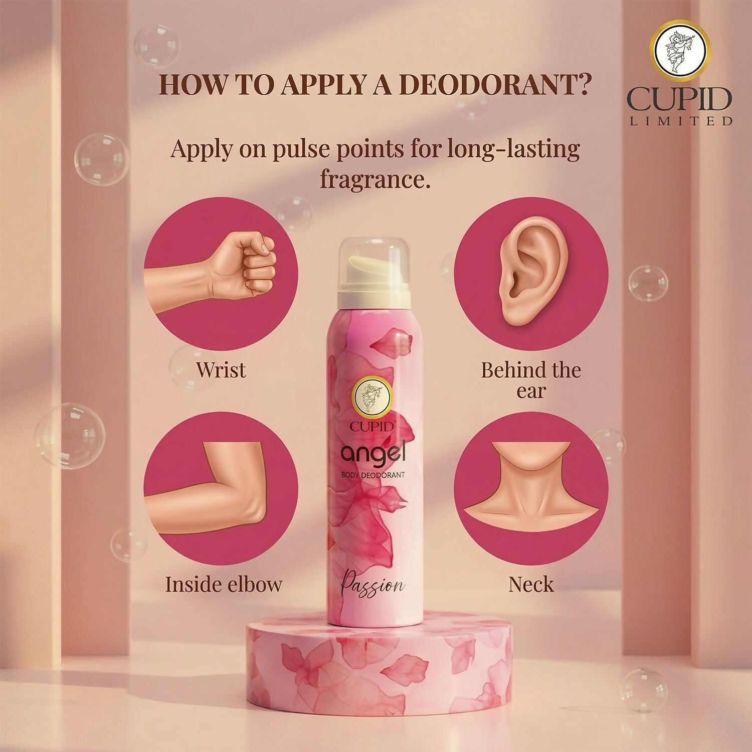 DEO ANGEL PASSION 150mlCUPID Angel Body Deodorant - RIZZ Passion Fragrance (150 ml) 3 DEO ANGEL PASSION 150mlCUPID Angel Body Deodorant - RIZZ Passion Fragrance (150 ml) - Image 3