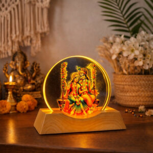 LED Radha Krishna on swing Acrylic Night Lamp with Wooden Base Decor