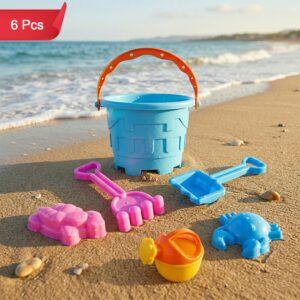 Aditi Kids Beach Sand Toy Set with Bucket, Shovels and Moulds, Safe ABS Plastic Play Set 6PC