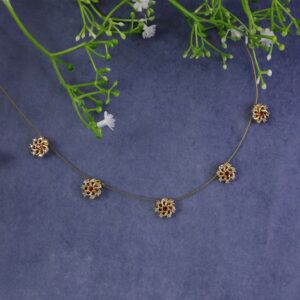Ruby Floral Station Necklace with Diamond Detailing and Elegant Gold Chain Design
