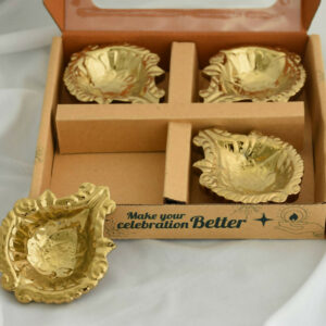 Decorative Ceramic Diya with Gold PVD Plating & Metallic Finish (4 Pc)